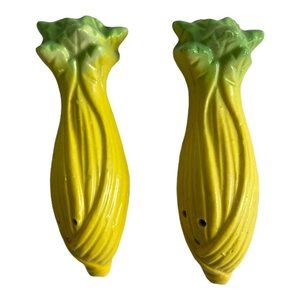 Vintage 1960's Celery Stalks Ceramic Salt Pepper Shakers Mid century Japan